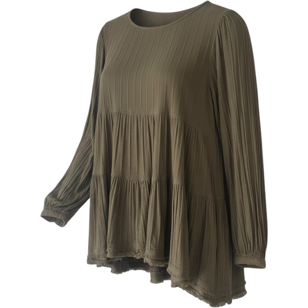 American Eagle Olive Green Tiered Babydoll Top Open Back Long Sleeve XS